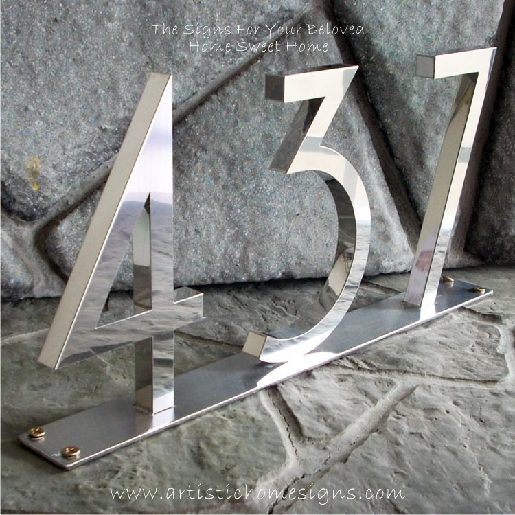 3D Standing Stainless Steel Sign Box Up High Gloss Polish House Numbers ...