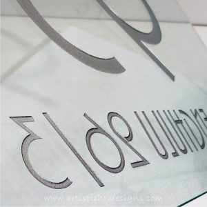 Etching Glass Sign Silver Letters