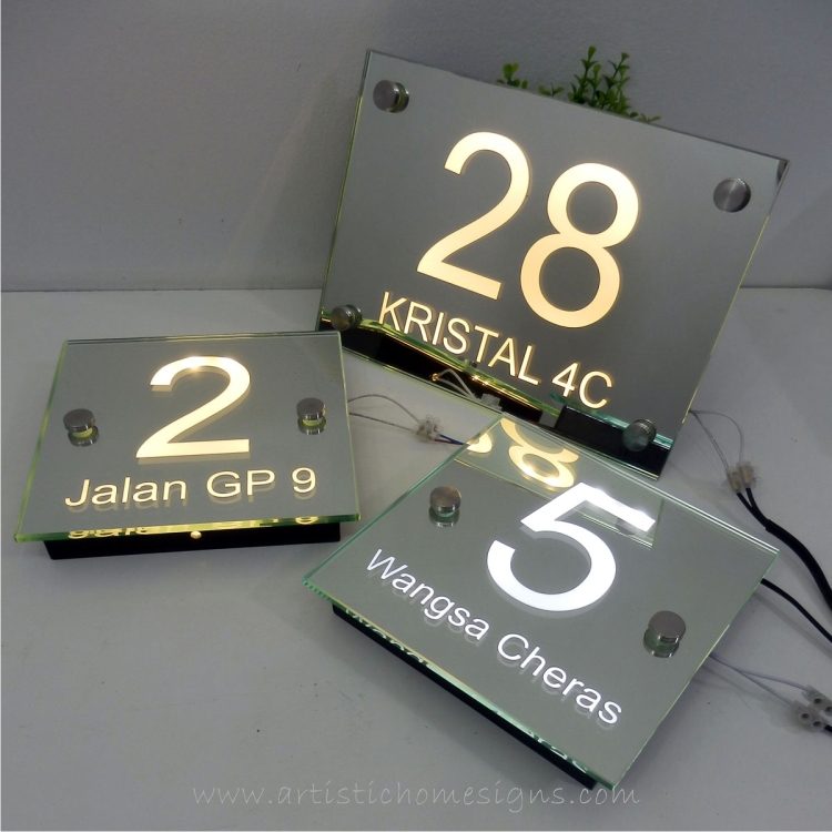 Illuminated Glass Mirror House Number Address Signs 28