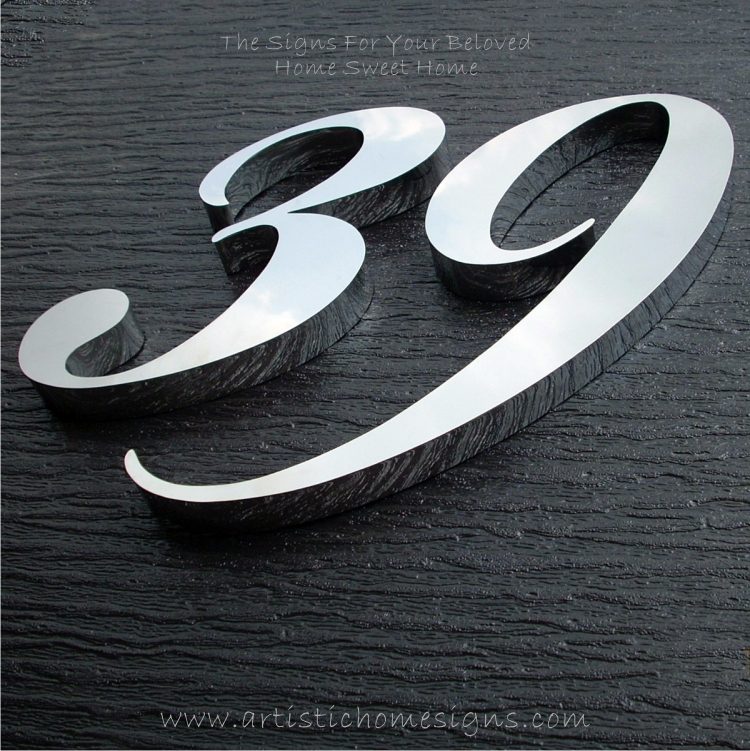 MODERN STAINLESS STEEL HOUSE NUMBER Cursive Font Gloss Polish Finished 39