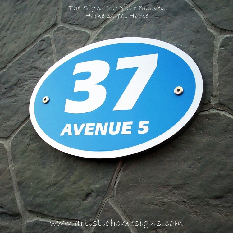 Oval Etching Blue Base SS House Sign 37