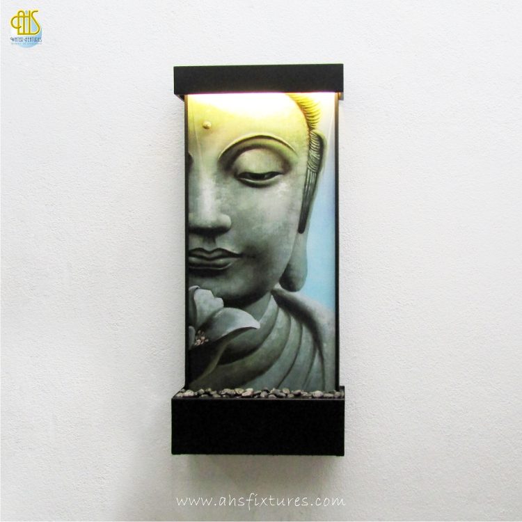 WWG-615 Buddha Art Glass Black Frame Wall Fountain 01