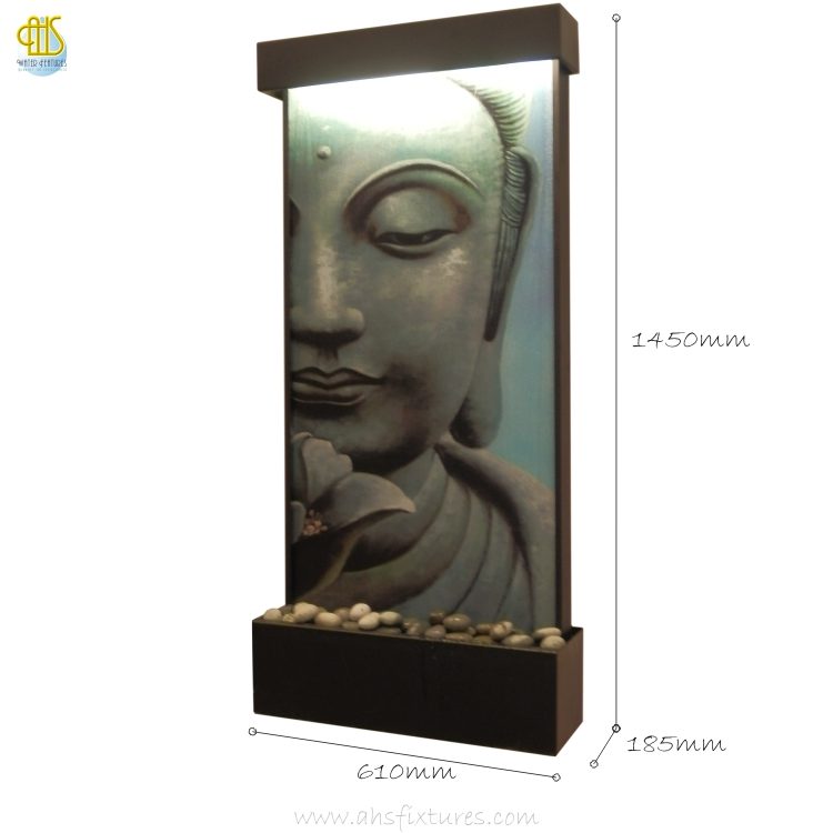 WWG-615 Buddha Art Glass Black Frame Wall Fountain 02