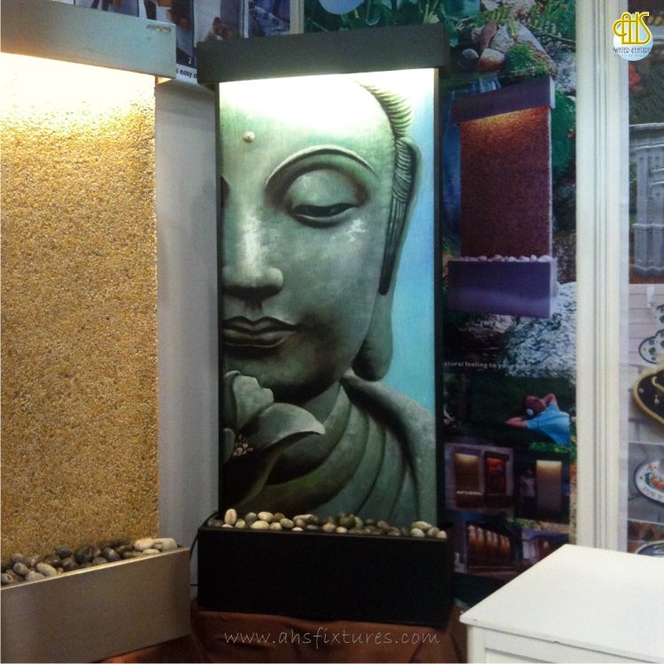 WWG-615 Buddha Art Glass Black Frame Wall Fountain 04