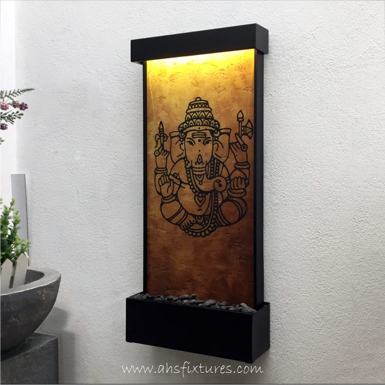 WWG-615 Ganesh Art Glass Wall Fountain Black Frame 01