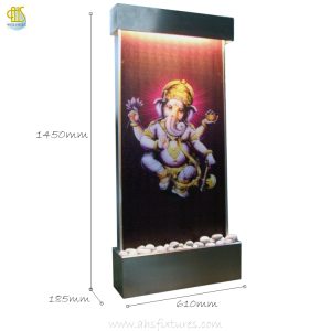 WWG-615 Ganesh Art Glass Wall Fountain Stainless Steel Frame 03