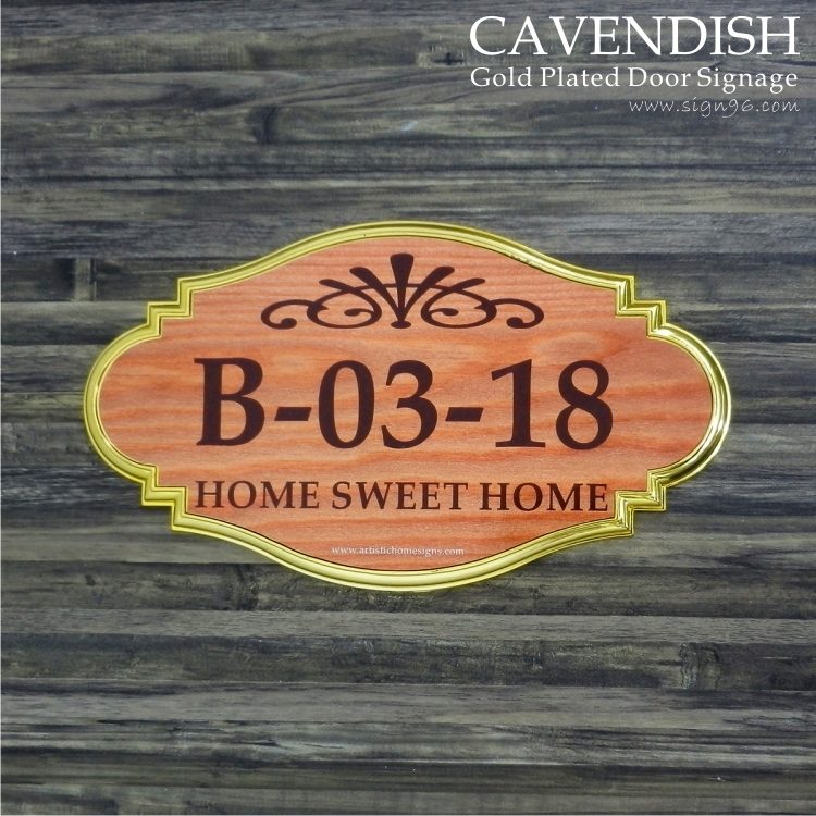 Cavendish Gold Plated Door Signage -Wooden Finishing Unit Number Elegant Interior Door Signs - DOR-121